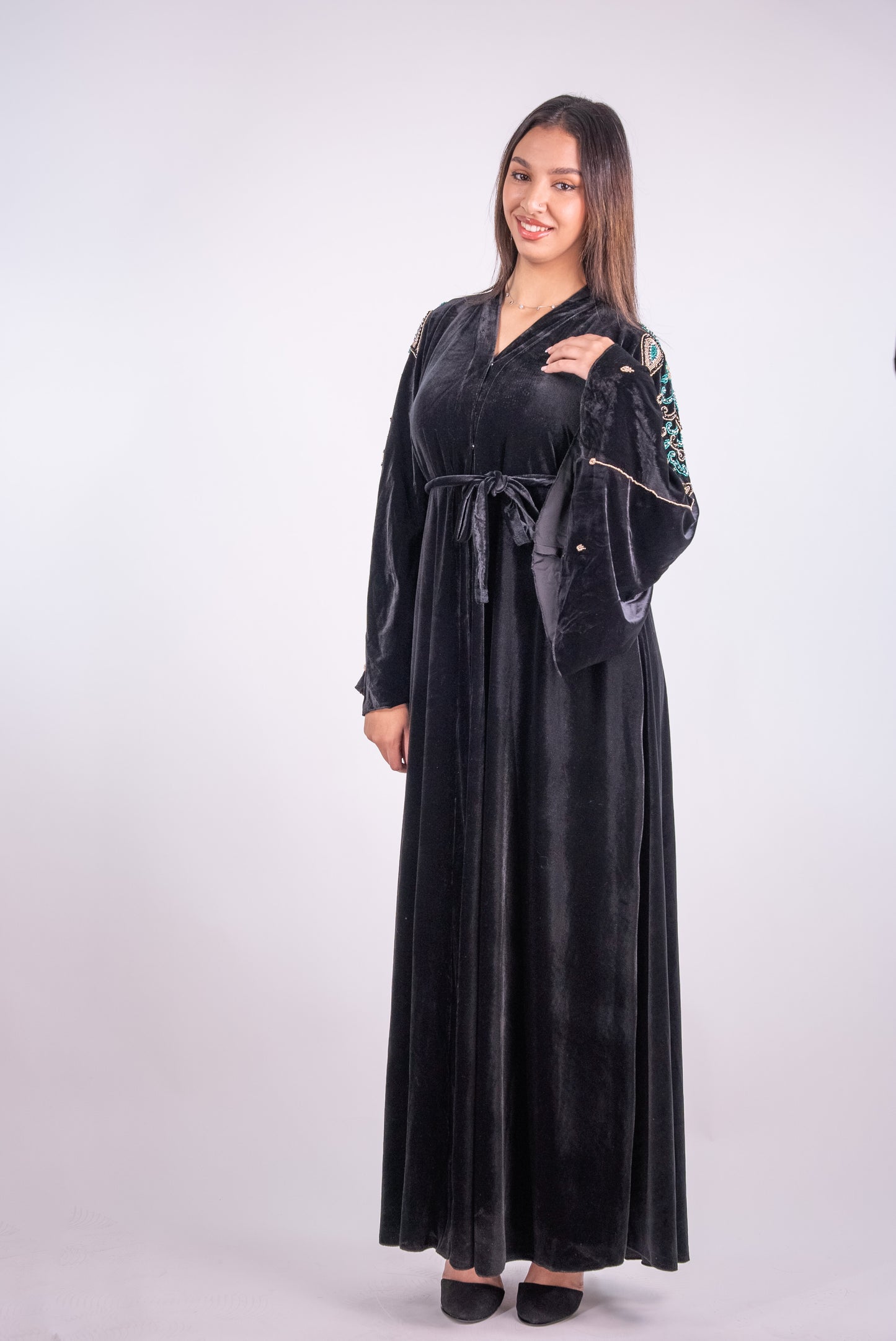 Deep Charcoal Velvet Abaya