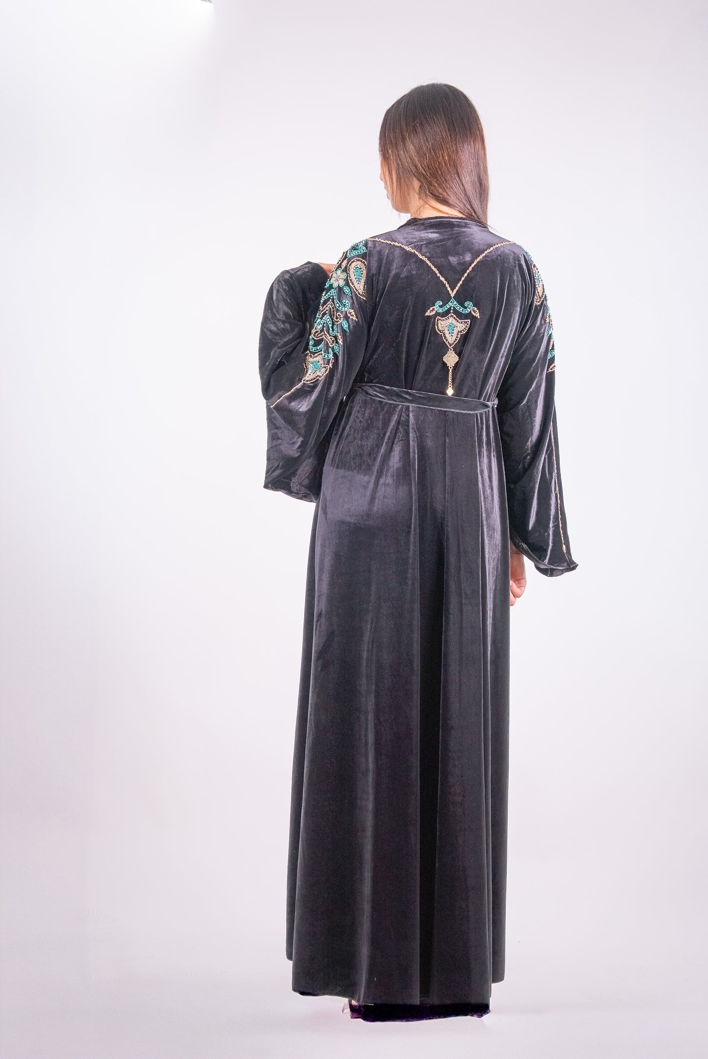 Deep Charcoal Velvet Abaya