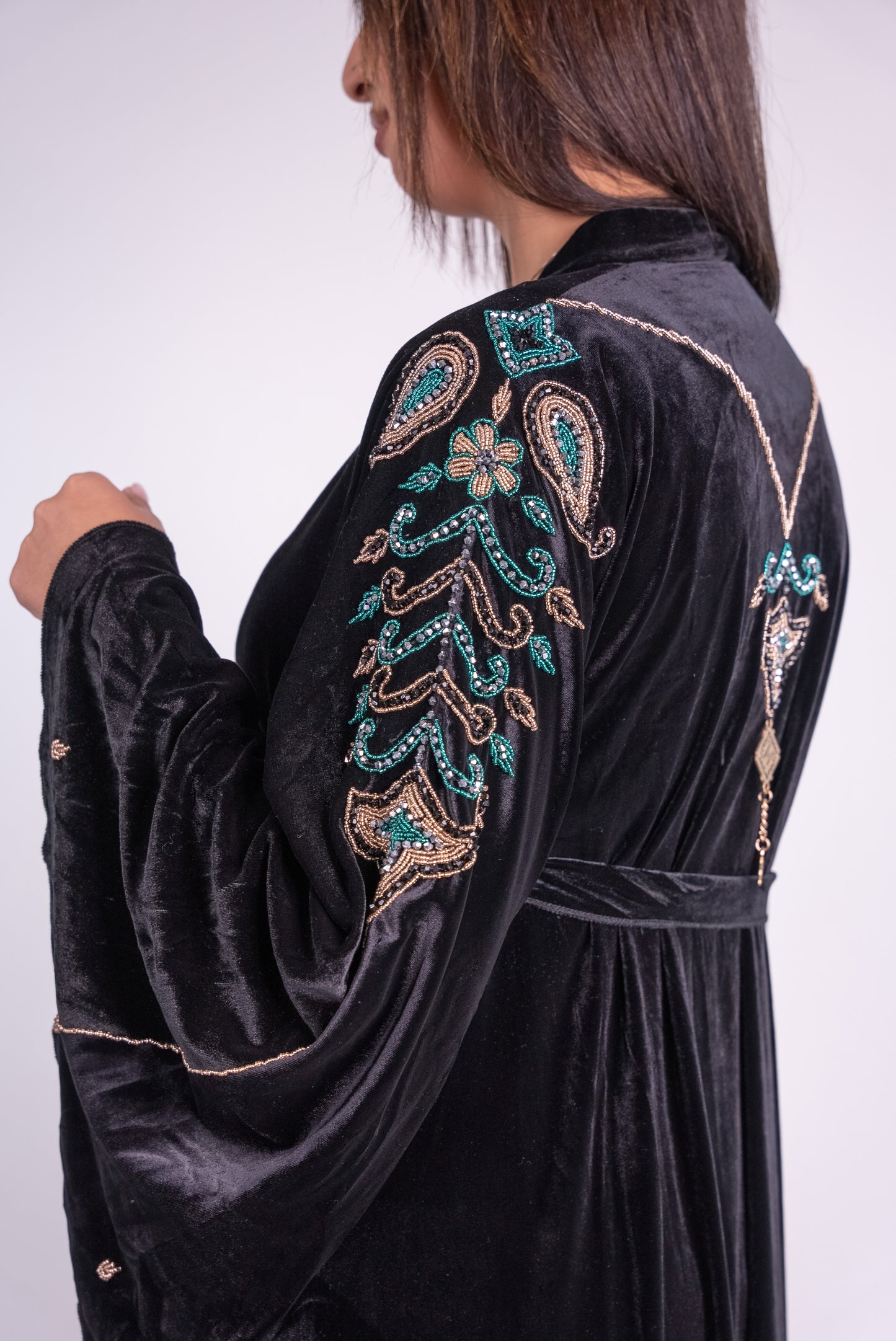 Deep Charcoal Velvet Abaya