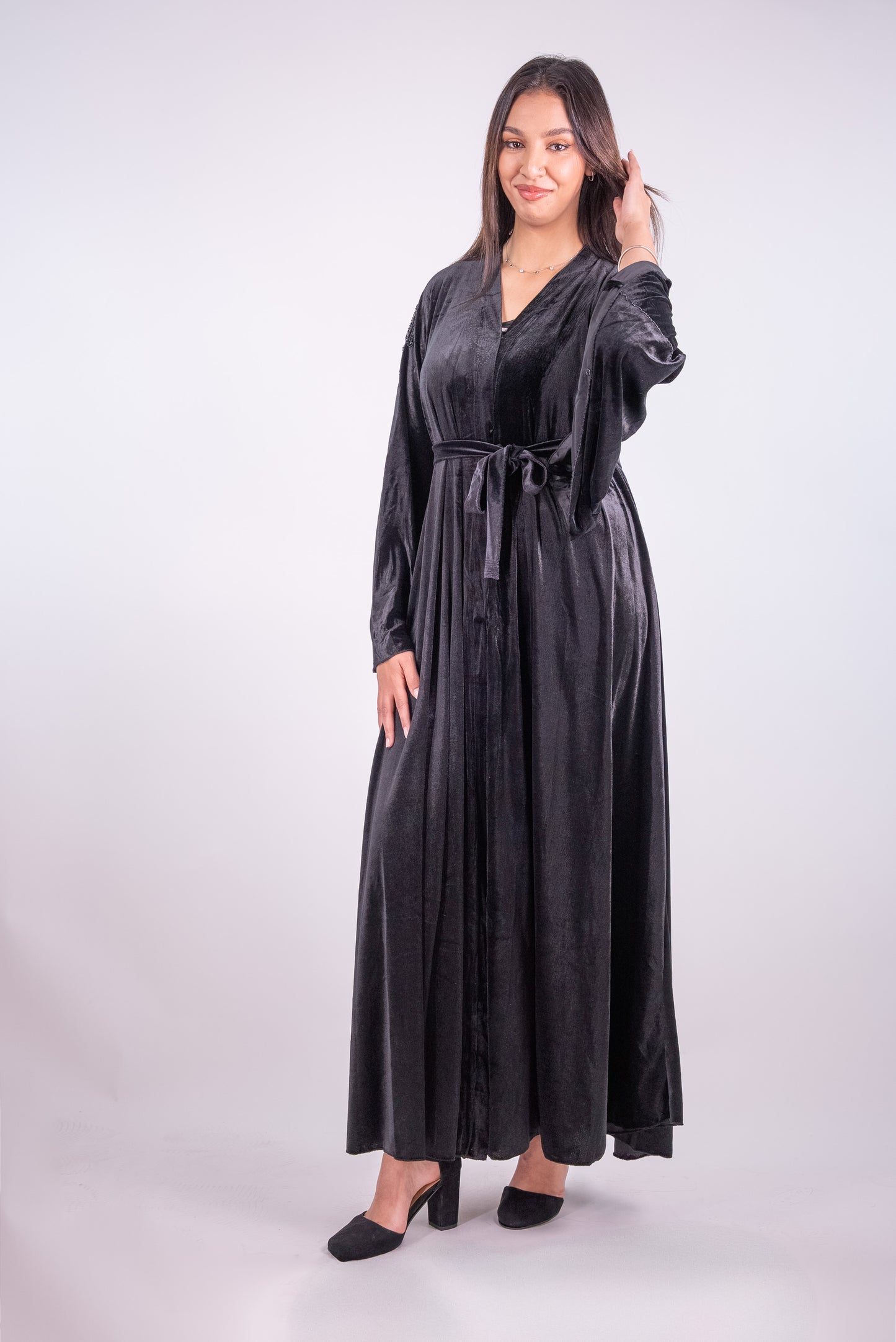 Deep Charcoal Velvet Abaya