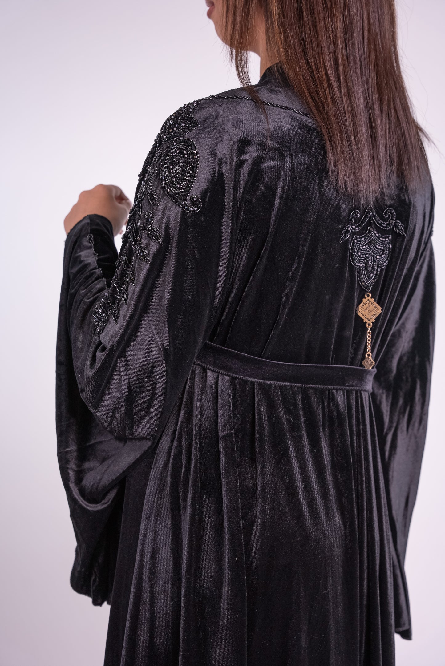 Deep Charcoal Velvet Abaya