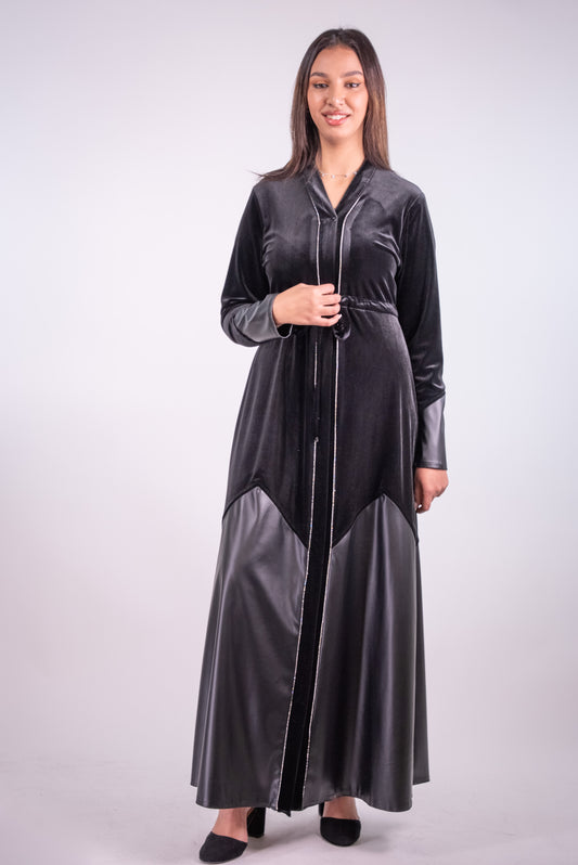 Black Shamwa Leather Abaya